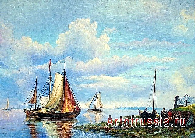 Картина по фото «Корабли в заливе»